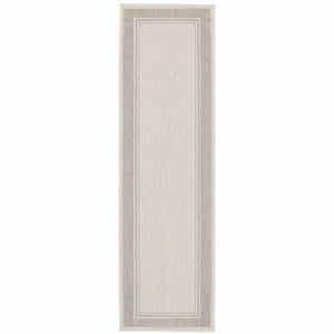 2’x7’ Ivory and Gray Bordered Indoor Outdoor Runner Rug