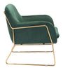 Comfy Square Green Velvet and Gold Accent Arm Chair