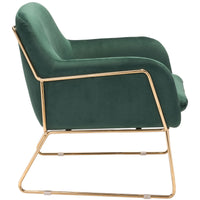 Comfy Square Green Velvet and Gold Accent Arm Chair