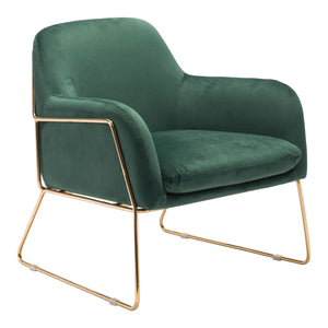 Comfy Square Green Velvet and Gold Accent Arm Chair