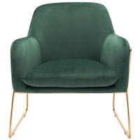 Comfy Square Green Velvet and Gold Accent Arm Chair