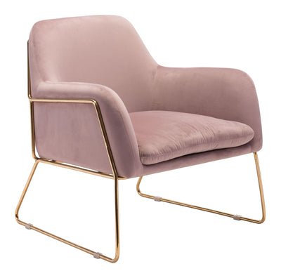 Comfy Square Pink Velvet and Gold Accent Arm Chair