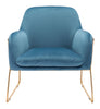 Comfy Square Teal Velvet and Gold Accent Arm Chair