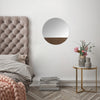 Contemporary Round Wall Mirror with Wooden Detailing