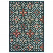 10'x13' Blue Orange Machine Woven Floral Lattice Indoor or Outdoor Area Rug