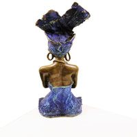 Vintage Bronze West African Blue Dress Woman Sculpture