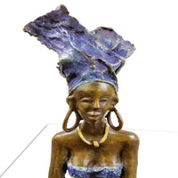 Vintage Bronze West African Blue Dress Woman Sculpture