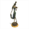 Vintage Bronze Walking West African Woman Reading Sculpture