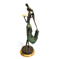 Vintage Bronze Walking West African Woman Reading Sculpture