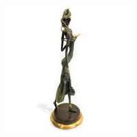 Vintage Bronze Walking West African Woman Reading Sculpture