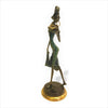 Vintage Bronze Walking West African Woman Reading Sculpture