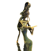 Vintage Bronze Walking West African Woman Reading Sculpture