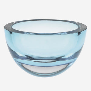 Aqua Blue Mouth Blown Polish Crystal Thick Walled Bowl