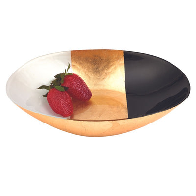 Gold Black and White Oval Glass Serving Bowl