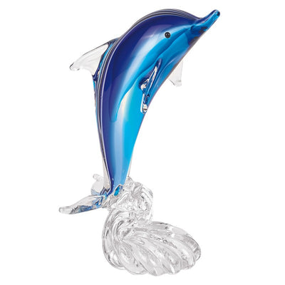 Murano Style Art Glass Dolphin Riding a Wave Sculpture