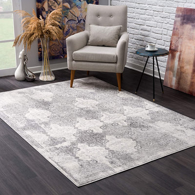 2’ x 3’ Gray Distressed Trellis Pattern Scatter Rug