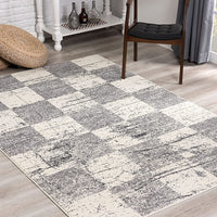 4’ x 6’ White and Gray Checkered Area Rug