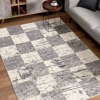 4’ x 6’ White and Gray Checkered Area Rug