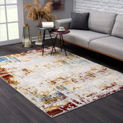 8’ x 11’ Abstract Beige and Gold Modern Area Rug