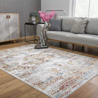 7’ x 10’ Gray and Beige Distressed Ornate Area Rug