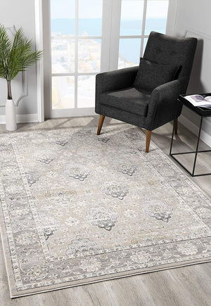 5’ x 8’ Cream and Gray Decorative Area Rug