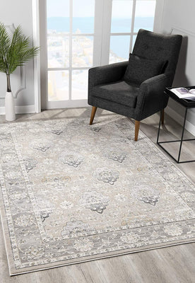 7’ x 10’ Cream and Gray Decorative Area Rug