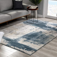 2’ x 4’ Cream and Blue Abstract Patches Area Rug