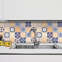 4" x 4" Yellow White and Blues Peel and Stick Removable Tiles