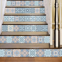 6" x 6" Baby Blue and Peach Mosaic Peel and Stick Removable Tiles