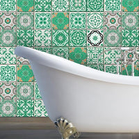 7" x 7" Green and White Mosaic Peel and Stick Removable Tiles