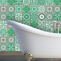 8" x 8" Green and White Mosaic Peel and Stick Removable Tiles