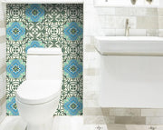 6" x 6" Sage and Aqua Floral Peel and Stick Removable Tiles