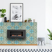 6" x 6" Sage and Aqua Floral Peel and Stick Removable Tiles