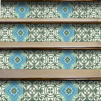 6" x 6" Sage and Aqua Floral Peel and Stick Removable Tiles
