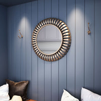 Matte Gold Striped Round Mirror