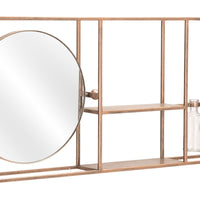 Gold Horizontal Shelf with Round Mirror