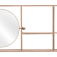 Gold Horizontal Shelf with Round Mirror