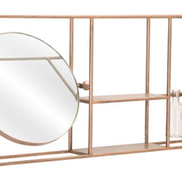 Gold Horizontal Shelf with Round Mirror