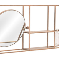Gold Horizontal Shelf with Round Mirror