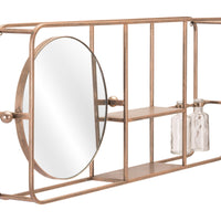 Gold Horizontal Shelf with Round Mirror