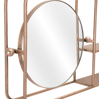 Gold Horizontal Shelf with Round Mirror