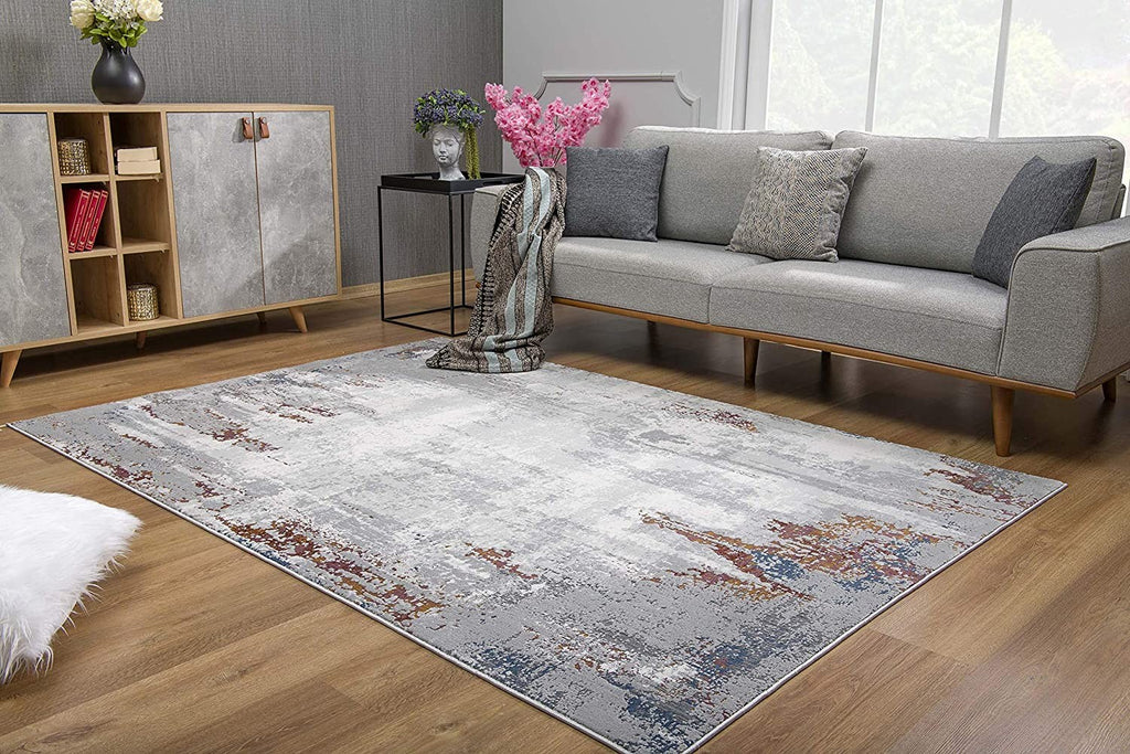 7’ x 10’ Gray and Ivory Modern Abstract Area Rug