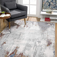 7’ x 10’ Gray and Ivory Modern Abstract Area Rug