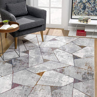 5’ x 8’ Gray Irregular Geometric Area Rug