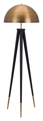 Brass and Black Tall Tripod Dome Floor Lamp