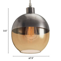 Satin Chrome and Amber Bowl Ceiling Lamp