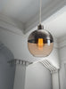 Satin Chrome and Amber Bowl Ceiling Lamp