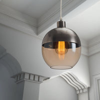 Satin Chrome and Amber Bowl Ceiling Lamp