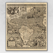 24" x 28" Vintage 1562 Map of Early Americas Wall Art