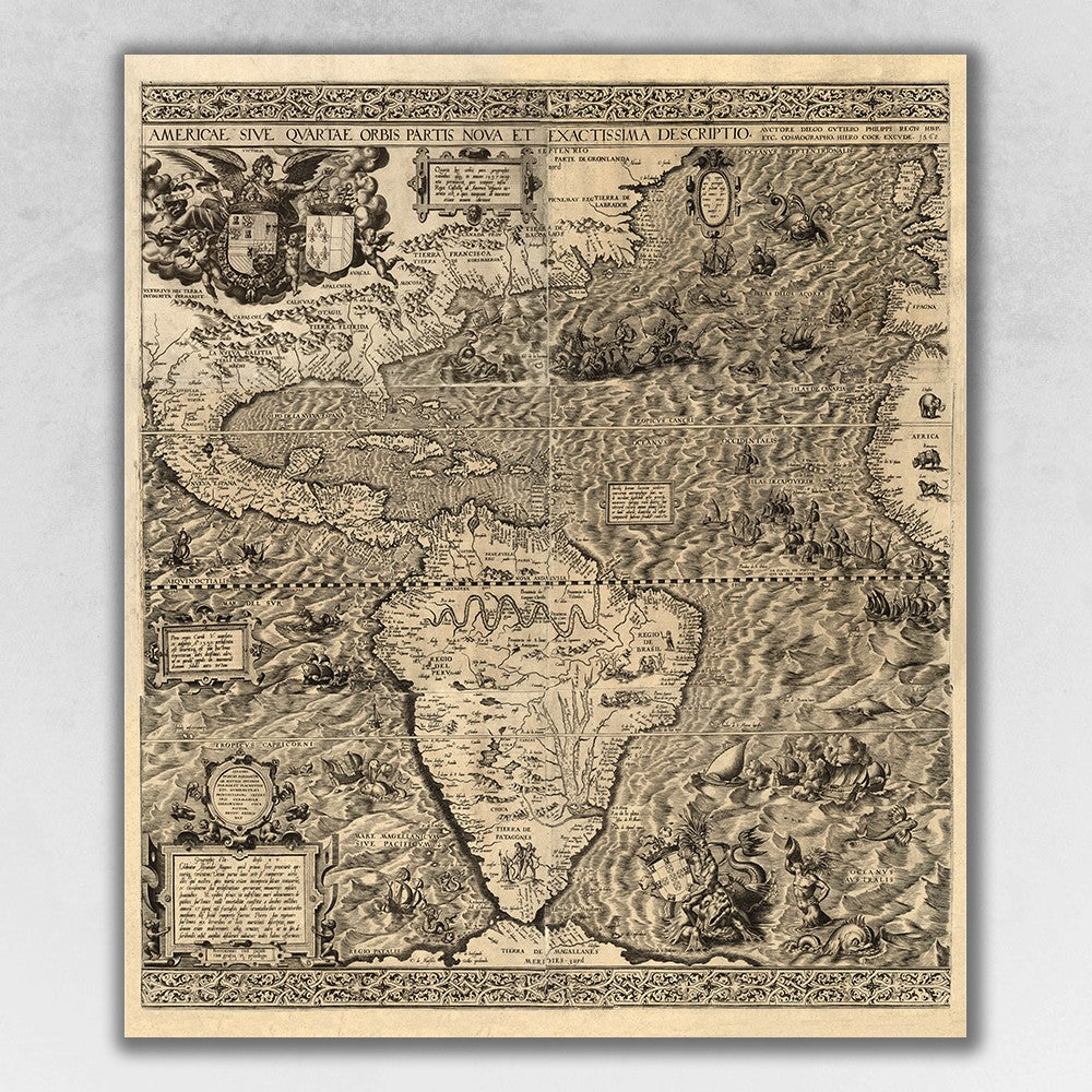 20" x 24" Vintage 1562 Map of Early Americas Wall Art